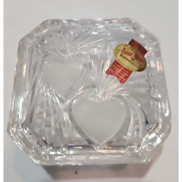 Vtg Anna Hutte Bleikristall Lead Crystal Hearts Octagonal Trinket Dish With Lid - Picture 14 of 14